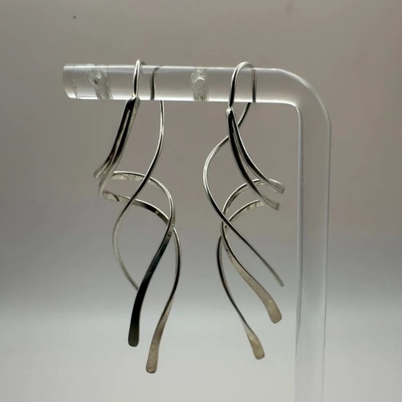 Modern Sculptural Silver Spiral Dangle Earrings- Lightweight Statement Pre-owned - Picture 10 of 11